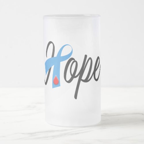 Type 1 Diabetes Blue Ribbon Awareness HOPE Frosted Glass Beer Mug