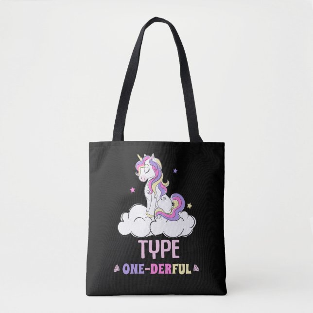 Type 1 Diabetes Cute Unicorn Lover Tote Bag (Front)