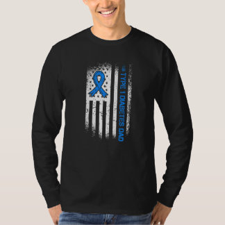 Type 1 Diabetes Dad Diabetes Ribbon And American F T-Shirt