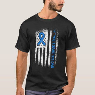 Type 1 Diabetes Dad Diabetes Ribbon And American F T-Shirt