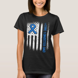 Type 1 Diabetes Dad Diabetes Ribbon And American F T-Shirt
