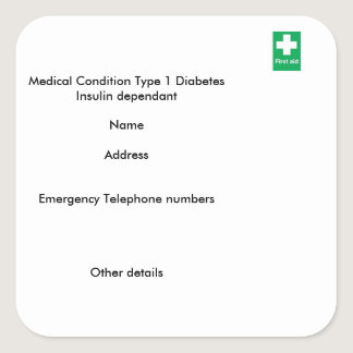 Type 1 diabetes medical alert stickers
