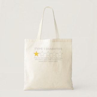 Type 1 Diabetes T1D One Star Rating Funny Awarenes Tote Bag