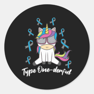Type 1 Diabetes T1d Unicorn Type Onederful Awarene Classic Round Sticker