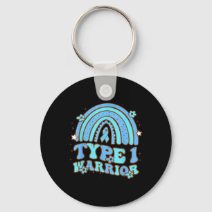 Type 1 Warrior Retro Rainbow Diabetes Awareness Ri Keychain