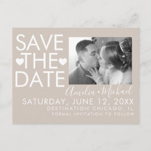 Type and Hearts Save the Date Photo Postcard