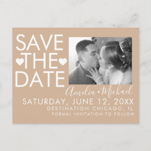 Type and Hearts Save the Date Photo Postcard