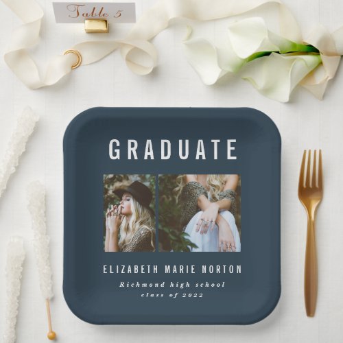 Type graduation multi photo blue and white party paper plates