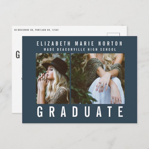 Type graduation multi photo modern blue and white postcard