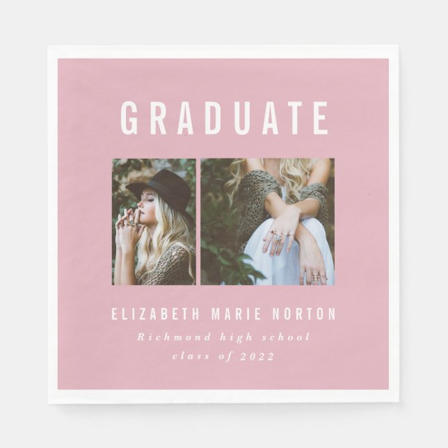 Type graduation multi photo pink and white napkins (Front)