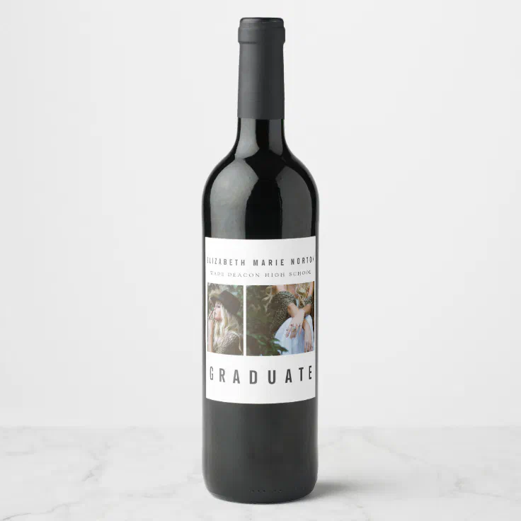 Type graduation multi photo wine label | Zazzle