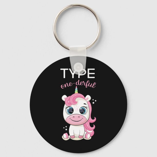 Type One-derful Diabetes Awareness T1d Unicorn Dia Keychain (Front)