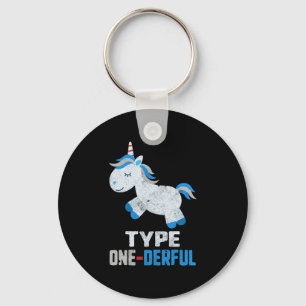 Type One Derful Diabetes T1 Awareness Unicorn Blue Keychain