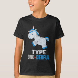 Type One Derful Diabetes T1 Awareness Unicorn Blue T-Shirt