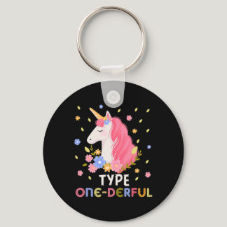 Type One-Derful Unicorn Fun Diabetic Type 1 Diabet Keychain