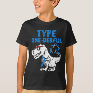 Type OneDerful Diabetes Awareness Ribbon T1D Dinos T-Shirt
