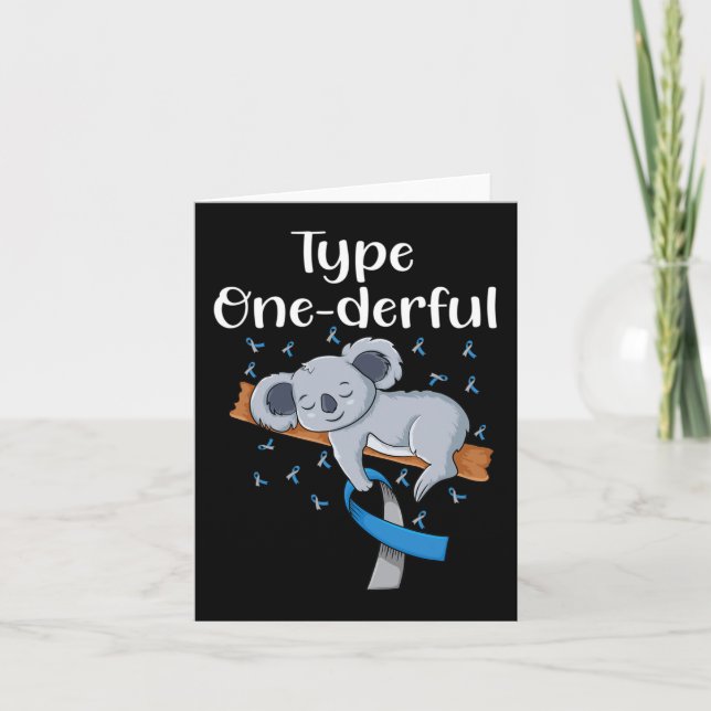 Type onederful Koala diabetes ribbon T1D Diabetes  Card (Front)