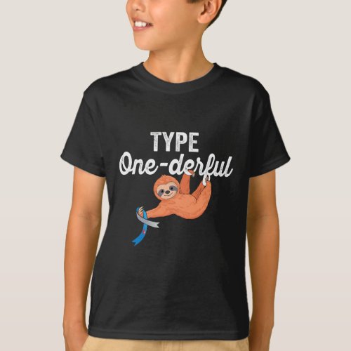 Type Onederful lazy cute sloth Type 1 Diabetes Awa T_Shirt