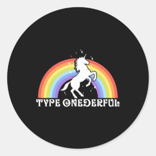 Type Onederful Type 1 Diabetes Unicorn Rainbow Awa Classic Round Sticker