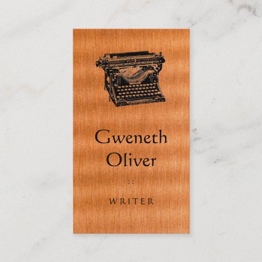 Customizable Type Writing Machine on Copper Texture Business Card