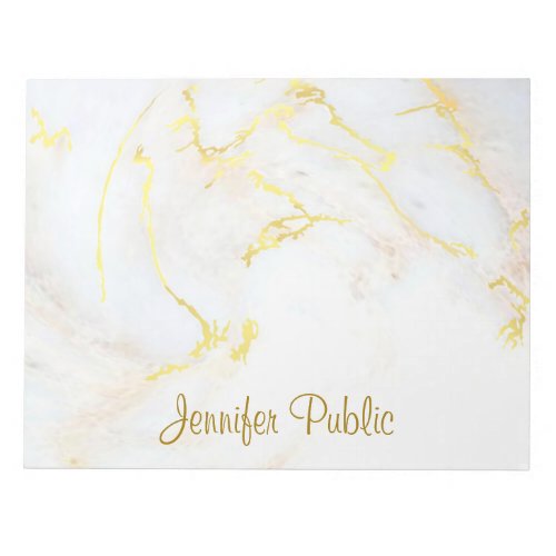 Typed Elegant Gold White Marble Template Custom Notepad