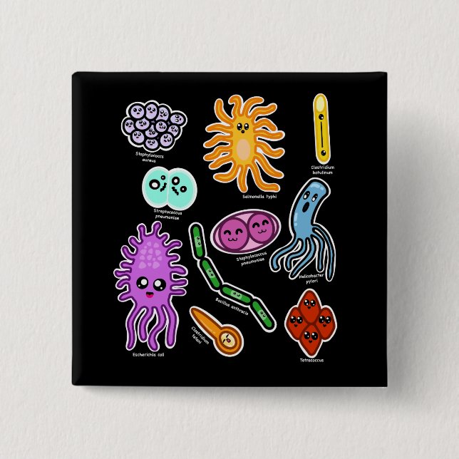 Types Of Bacteria Button (Front)