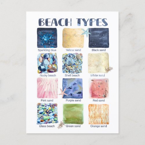 Types of Beaches Educational  Postcard