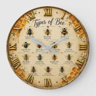 Types of Bees Educational Honey Bee Beekeeper Large Clock