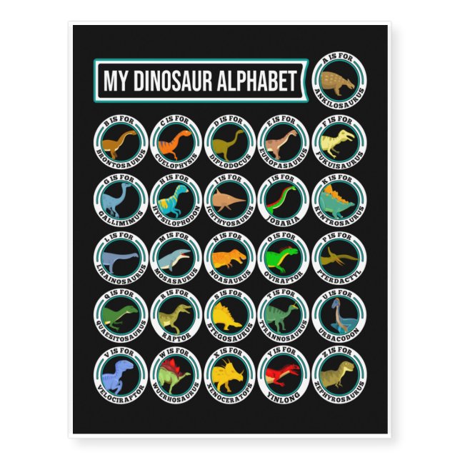 Types Of Dinosaurs Alphabet Temporary Tattoos (Front)