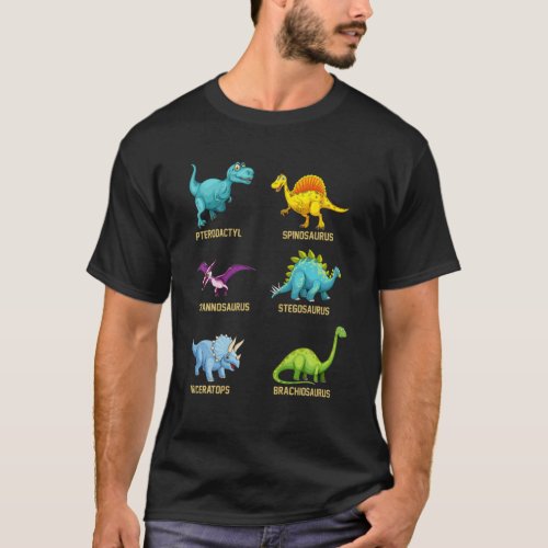 Types Of Dinosaurs Cute Dino Identification Kids T_Shirt