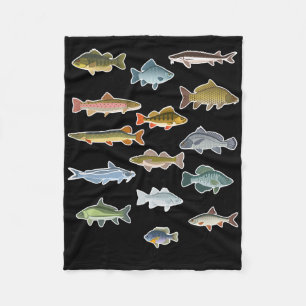 Types Of Freshwater Fish Fishing Fleece Blanket