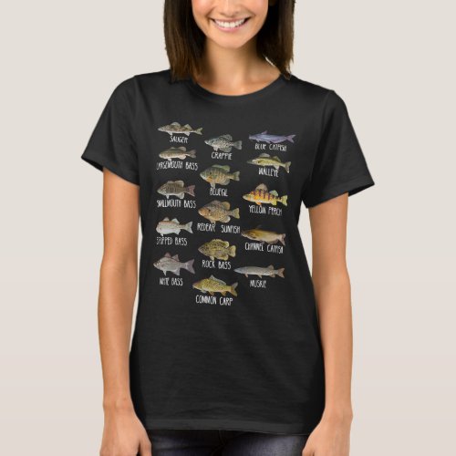 Types Of Freshwater Fish Species Biology Fishing T_Shirt
