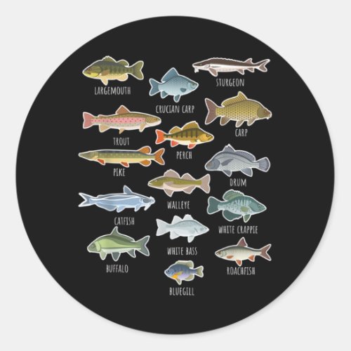 Types Of Freshwater Fish Species Fishing Classic Round Sticker