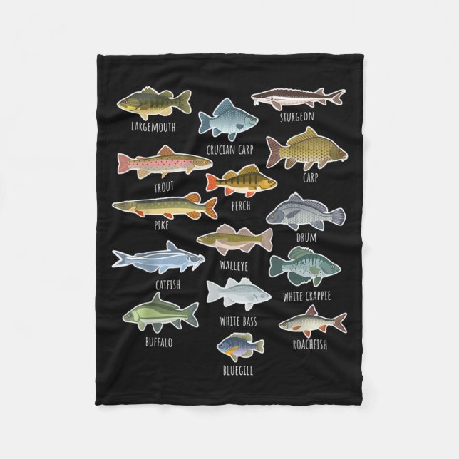 Types Of Freshwater Fish Species Fishing Fleece Blanket (Front)