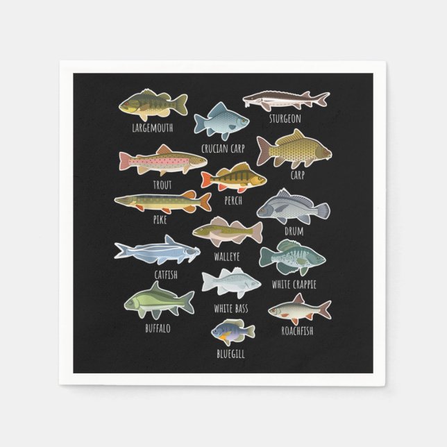 Types Of Freshwater Fish Species Fishing Napkins (Front)