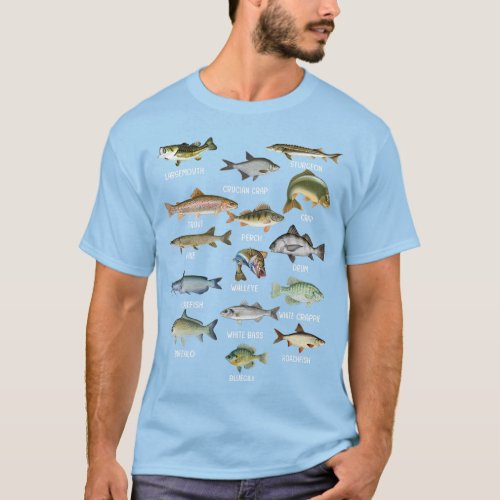 Types Of Freshwater Fish Species Fishing T_Shirt