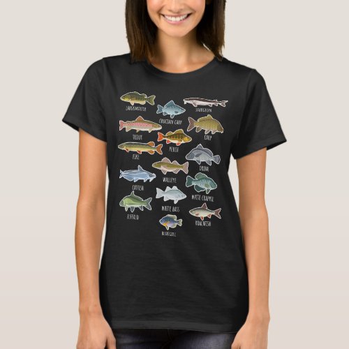 Types Of Freshwater Fish Species Fishing  T_Shirt