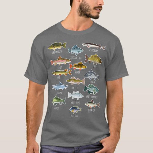 Types Of Freshwater Fish Species Fishing  T_Shirt