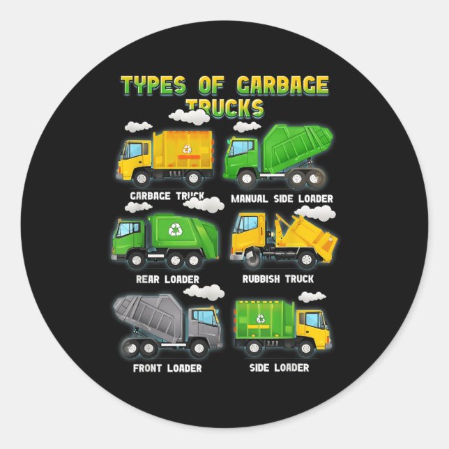 Types Of Garbage Truck Kids Boys Adult Trashtruck  Classic Round Sticker (Front)