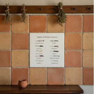 Types of Italian Knives Illustrated Chart Ceramic Tile
