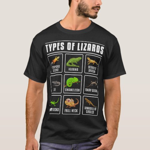 Types of Lizards Lizard Reptiles T_Shirt