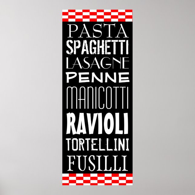 Types Of Pasta's Kitchen Art Poster (Front)