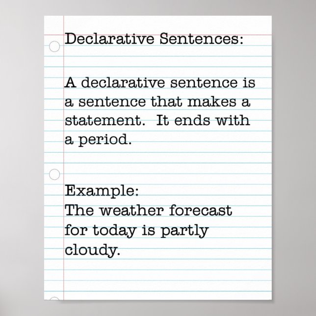 Types of Sentences:  Declarative Sentences Poster (Front)