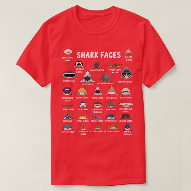 Types Of Shark Faces T-Shirt (Design Front)