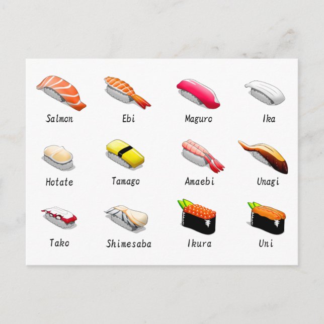 Types Of Sushi Postcard (Front)