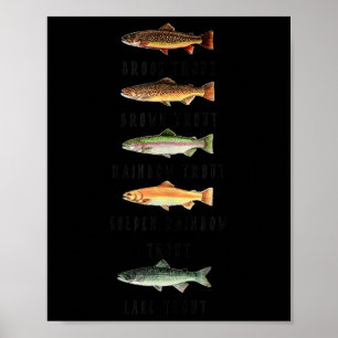 Types Of Trout Fish Species Shirt Funny Trout Fish Poster