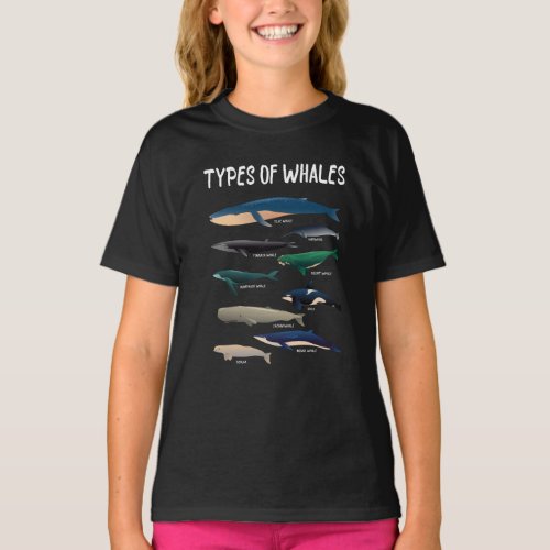 Types Of Whales Ocean Mammal Variety T_Shirt