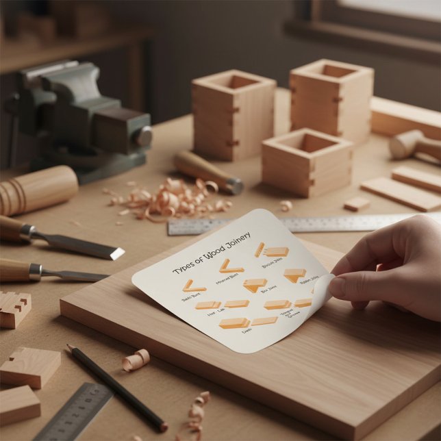 Types of Wood Joinery - Illustrated Guide Square Sticker (Creator Uploaded)