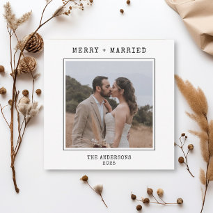 Typewriter 2 Photo Merry Married Wedding Christmas Thank You Card