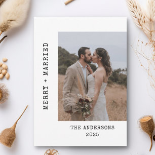 Typewriter 2 Photo Merry Married Wedding Christmas Thank You Card